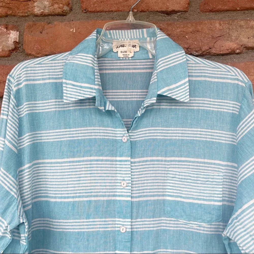 Lightweight Cotton Lili’s Closet Striped Button Down Shirt Top Size Large - Picture 4 of 9